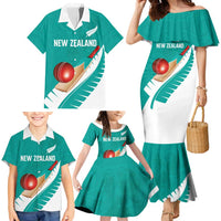 Custom New Zealand Cricket Family Matching Mermaid Dress and Hawaiian Shirt Kiwi Birds Haka Dance Turquoise Fern Sporty Style LT03 - Polynesian Pride