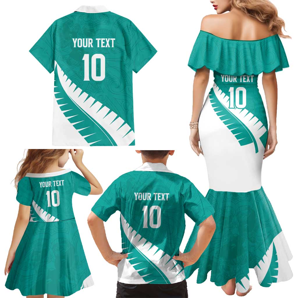 Custom New Zealand Cricket Family Matching Mermaid Dress and Hawaiian Shirt Kiwi Birds Haka Dance Turquoise Fern Sporty Style LT03 - Polynesian Pride
