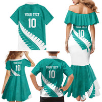 Custom New Zealand Cricket Family Matching Mermaid Dress and Hawaiian Shirt Kiwi Birds Haka Dance Turquoise Fern Sporty Style LT03 - Polynesian Pride