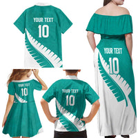 Custom New Zealand Cricket Family Matching Off Shoulder Maxi Dress and Hawaiian Shirt Kiwi Birds Haka Dance Turquoise Fern Sporty Style LT03 - Polynesian Pride