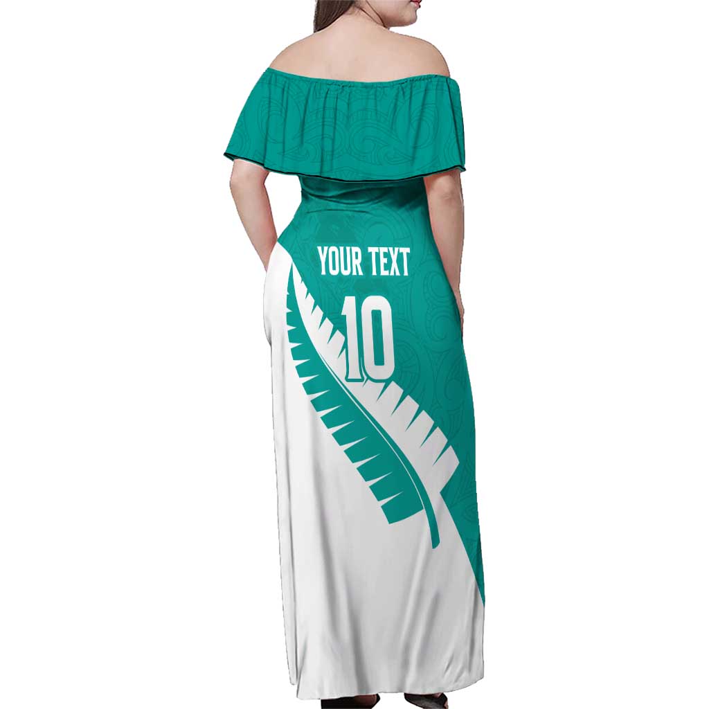 Custom New Zealand Cricket Family Matching Off Shoulder Maxi Dress and Hawaiian Shirt Kiwi Birds Haka Dance Turquoise Fern Sporty Style LT03 - Polynesian Pride