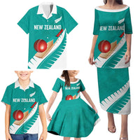 Custom New Zealand Cricket Family Matching Puletasi and Hawaiian Shirt Kiwi Birds Haka Dance Turquoise Fern Sporty Style LT03 - Polynesian Pride