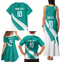 Custom New Zealand Cricket Family Matching Tank Maxi Dress and Hawaiian Shirt Kiwi Birds Haka Dance Turquoise Fern Sporty Style LT03 - Polynesian Pride