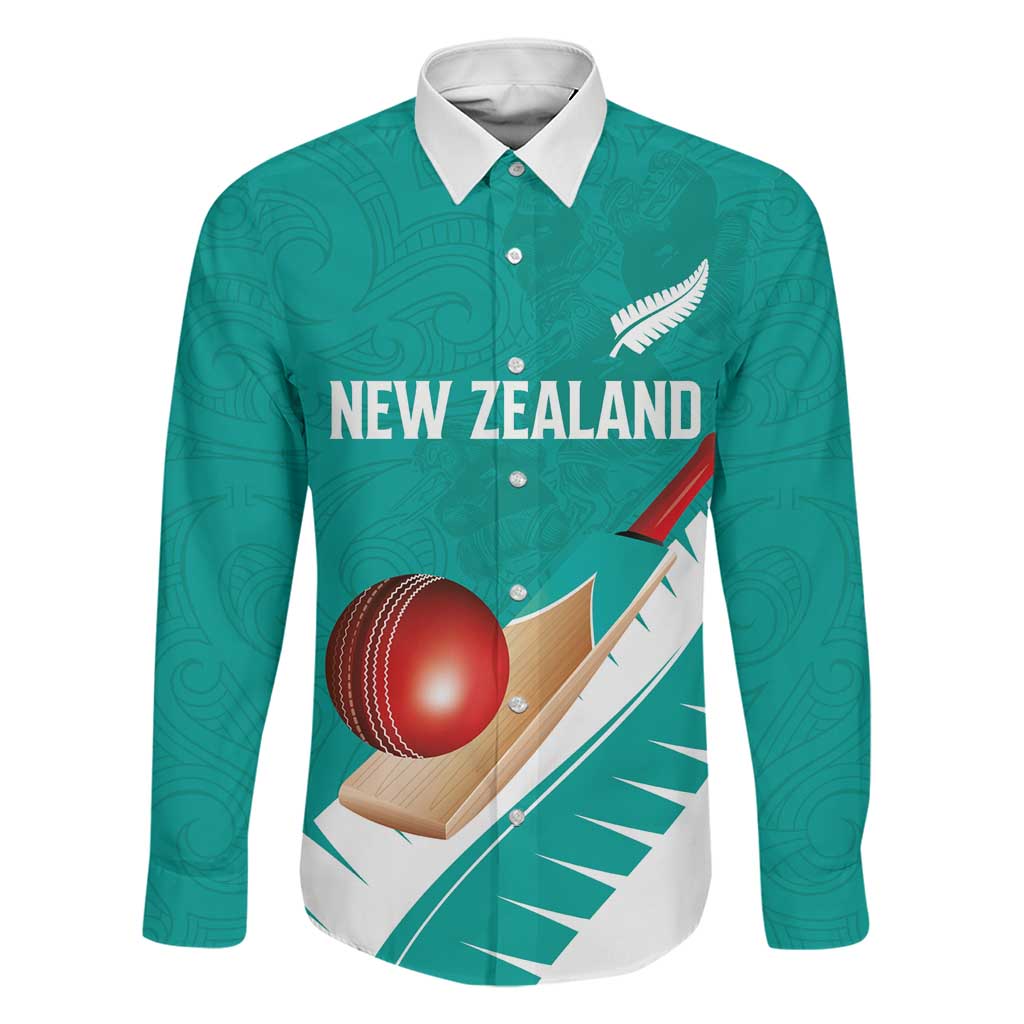 Custom New Zealand Cricket Family Matching Tank Maxi Dress and Hawaiian Shirt Kiwi Birds Haka Dance Turquoise Fern Sporty Style LT03 Dad's Shirt - Long Sleeve Turquoise - Polynesian Pride