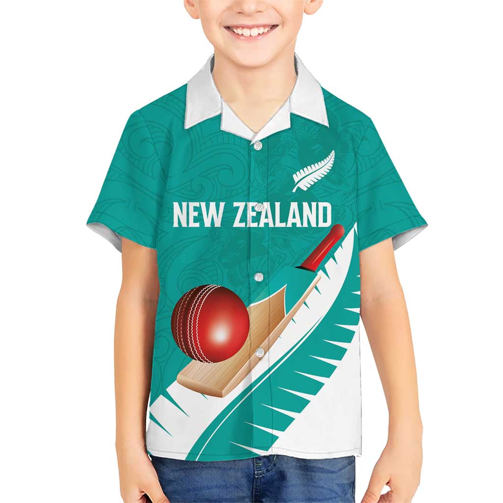 Custom New Zealand Cricket Family Matching Tank Maxi Dress and Hawaiian Shirt Kiwi Birds Haka Dance Turquoise Fern Sporty Style LT03 Son's Shirt Turquoise - Polynesian Pride