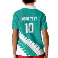 Custom New Zealand Cricket Kid Polo Shirt Kiwi Birds Haka Dance Turquoise Fern Sporty Style LT03 - Polynesian Pride