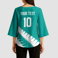 Custom New Zealand Cricket Kimono Sleeve Blouse Kiwi Birds Haka Dance Turquoise Fern Sporty Style LT03 - Polynesian Pride