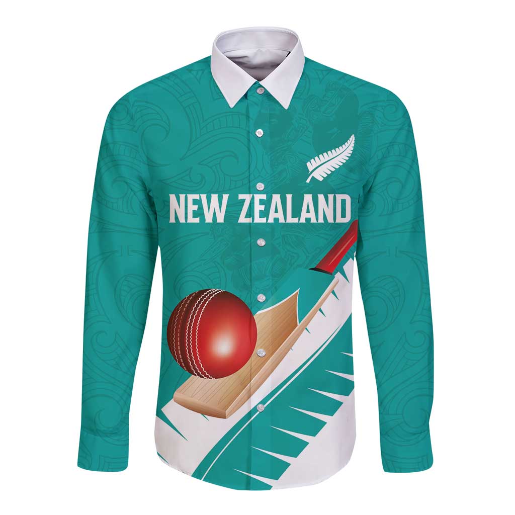 Custom New Zealand Cricket Long Sleeve Button Shirt Kiwi Birds Haka Dance Turquoise Fern Sporty Style LT03 Unisex Turquoise - Polynesian Pride