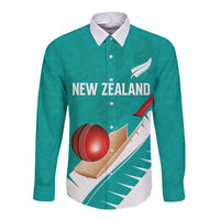 Custom New Zealand Cricket Long Sleeve Button Shirt Kiwi Birds Haka Dance Turquoise Fern Sporty Style LT03 Unisex Turquoise - Polynesian Pride