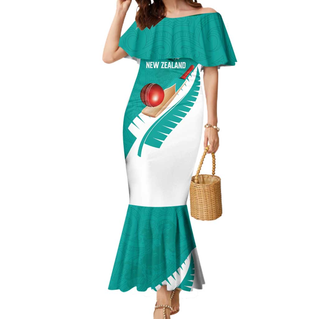 Custom New Zealand Cricket Mermaid Dress Kiwi Birds Haka Dance Turquoise Fern Sporty Style LT03 Women Turquoise - Polynesian Pride