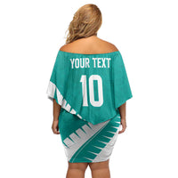 Custom New Zealand Cricket Off Shoulder Short Dress Kiwi Birds Haka Dance Turquoise Fern Sporty Style LT03 - Polynesian Pride