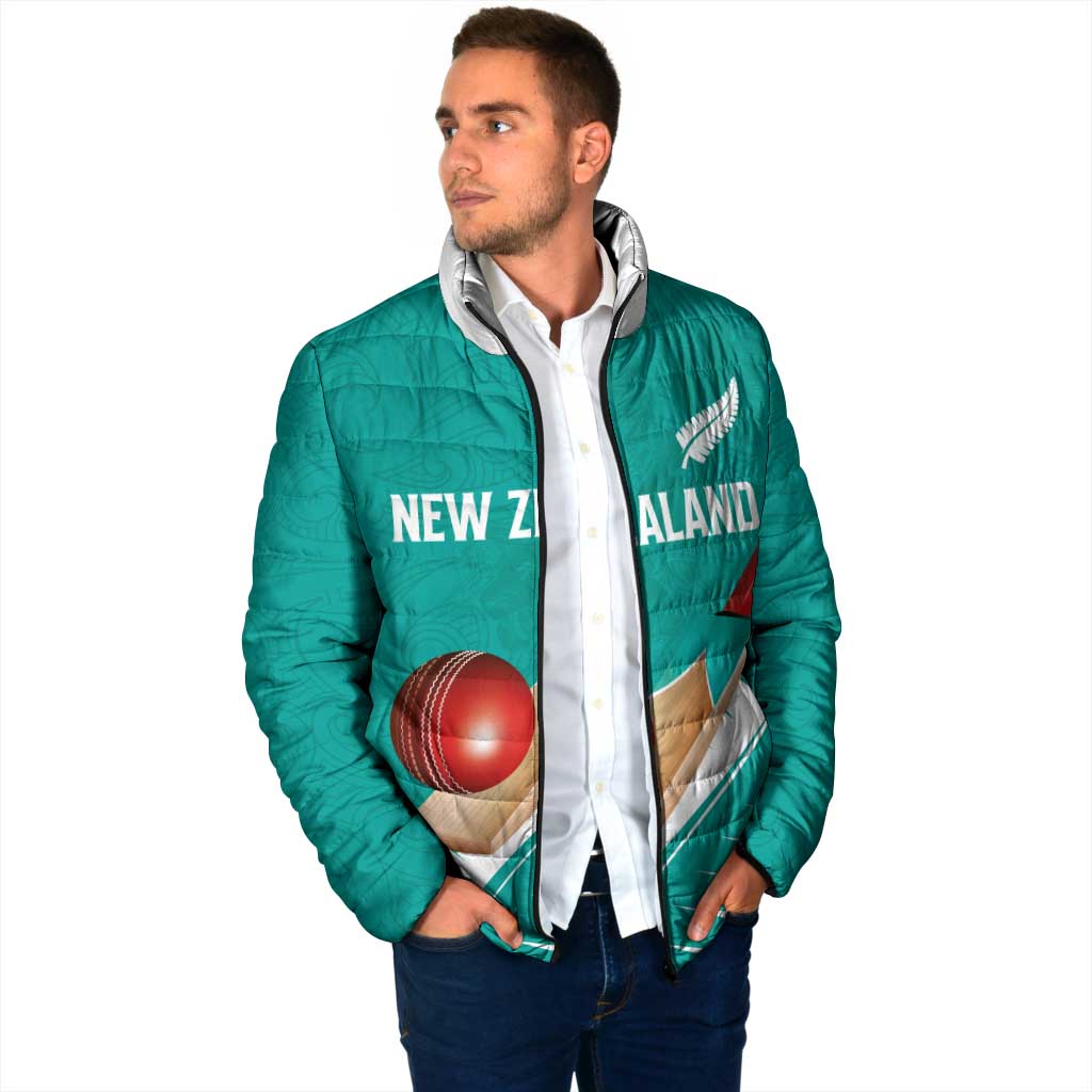 Custom New Zealand Cricket Padded Jacket Kiwi Birds Haka Dance Turquoise Fern Sporty Style