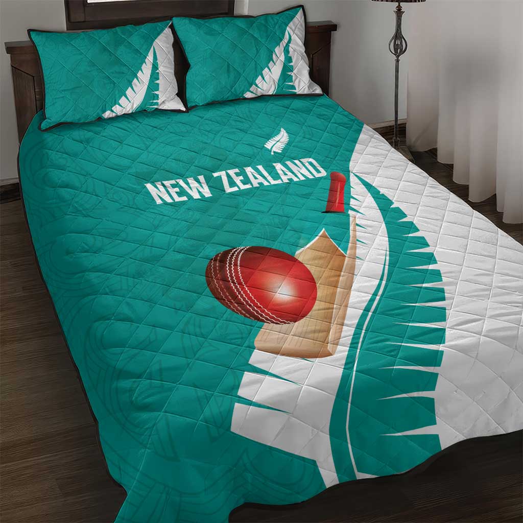 New Zealand Cricket Quilt Bed Set Kiwi Birds Haka Dance Turquoise Fern Sporty Style LT03 Turquoise - Polynesian Pride