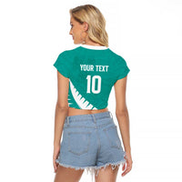Custom New Zealand Cricket Raglan Cropped T Shirt Kiwi Birds Haka Dance Turquoise Fern Sporty Style LT03 - Polynesian Pride
