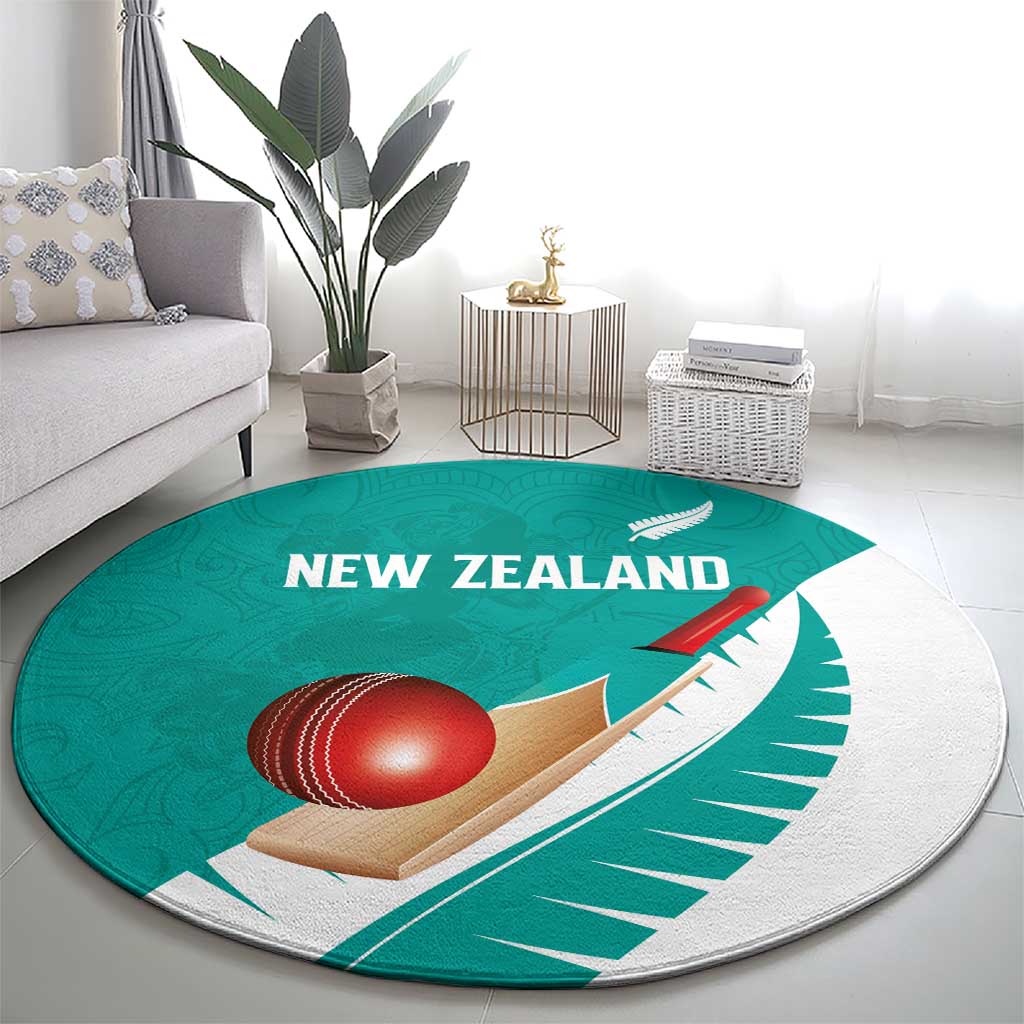 New Zealand Cricket Round Carpet Kiwi Birds Haka Dance Turquoise Fern Sporty Style LT03 - Polynesian Pride