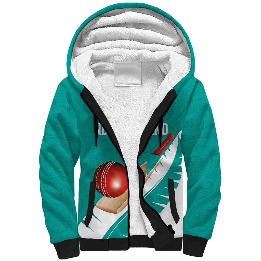 Custom New Zealand Cricket Sherpa Hoodie Kiwi Birds Haka Dance Turquoise Fern Sporty Style LT03 Unisex Turquoise - Polynesian Pride