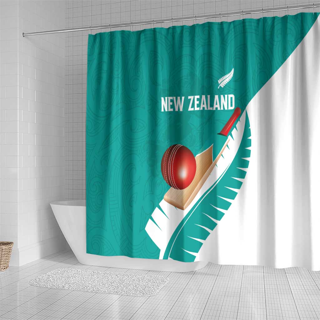 New Zealand Cricket Shower Curtain Kiwi Birds Haka Dance Turquoise Fern Sporty Style LT03 - Polynesian Pride