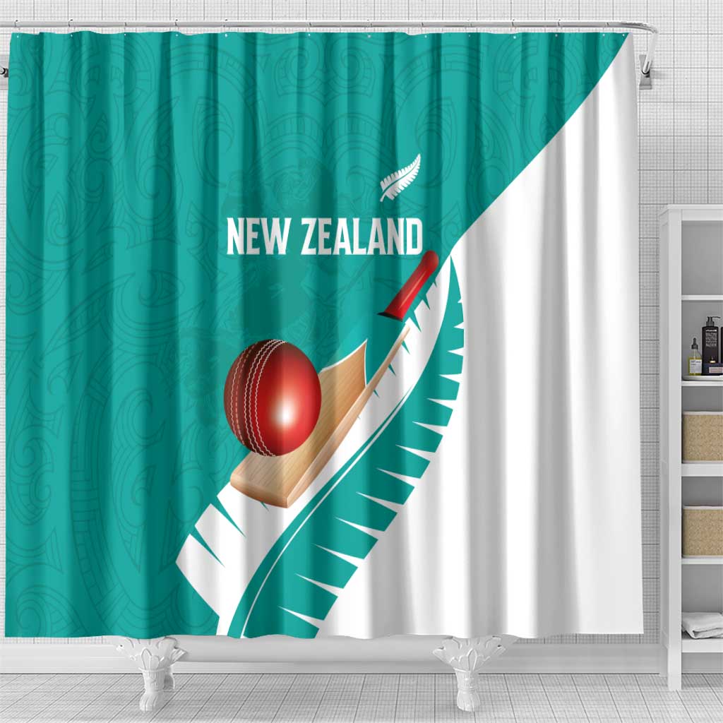 New Zealand Cricket Shower Curtain Kiwi Birds Haka Dance Turquoise Fern Sporty Style LT03 - Polynesian Pride