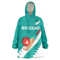 Custom New Zealand Cricket Wearable Blanket Hoodie Kiwi Birds Haka Dance Turquoise Fern Sporty Style LT03 One Size Turquoise - Polynesian Pride