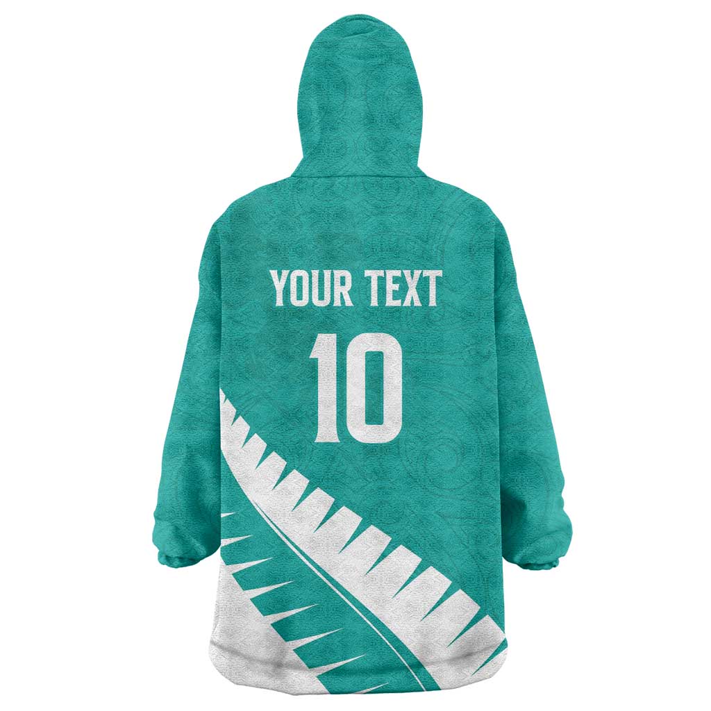 Custom New Zealand Cricket Wearable Blanket Hoodie Kiwi Birds Haka Dance Turquoise Fern Sporty Style LT03 - Polynesian Pride