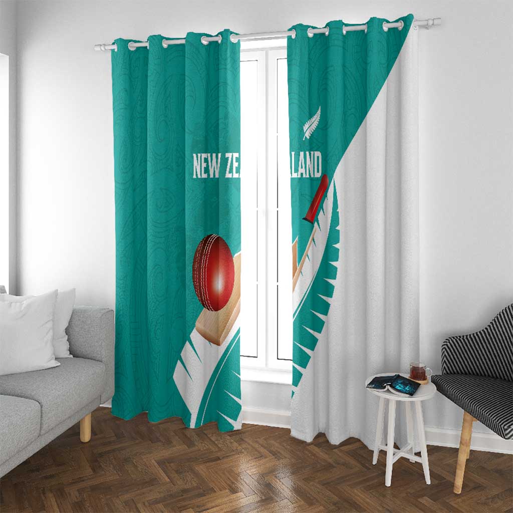 New Zealand Cricket Window Curtain Kiwi Birds Haka Dance Turquoise Fern Sporty Style LT03 With Grommets Turquoise - Polynesian Pride