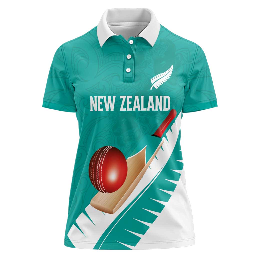 Custom New Zealand Cricket Women Polo Shirt Kiwi Birds Haka Dance Turquoise Fern Sporty Style LT03 Female Turquoise - Polynesian Pride