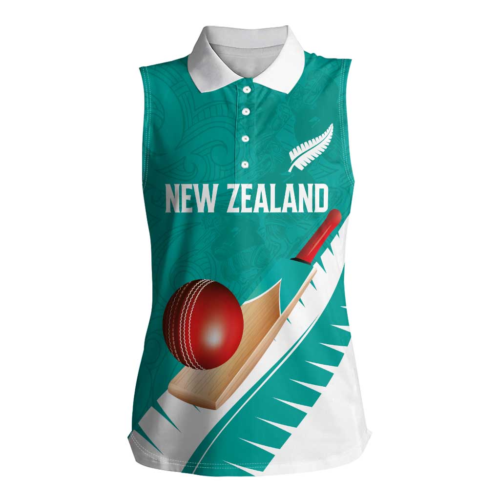 Custom New Zealand Cricket Women Sleeveless Polo Shirt Kiwi Birds Haka Dance Turquoise Fern Sporty Style LT03 Female Turquoise - Polynesian Pride