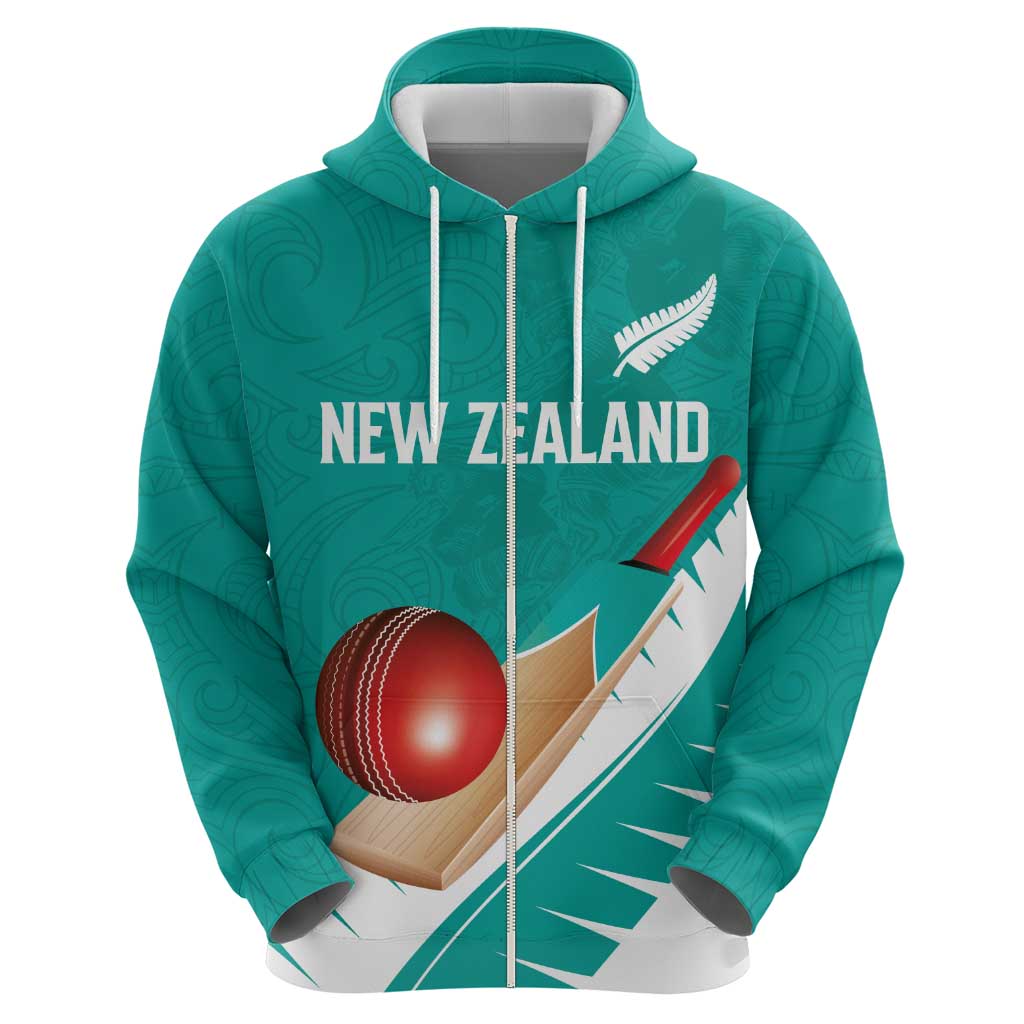 Custom New Zealand Cricket Zip Hoodie Kiwi Birds Haka Dance Turquoise Fern Sporty Style LT03 - Polynesian Pride
