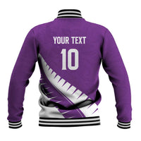 Custom New Zealand Cricket Baseball Jacket Kiwi Birds Haka Dance Purple Fern Sporty Style LT03 - Polynesian Pride