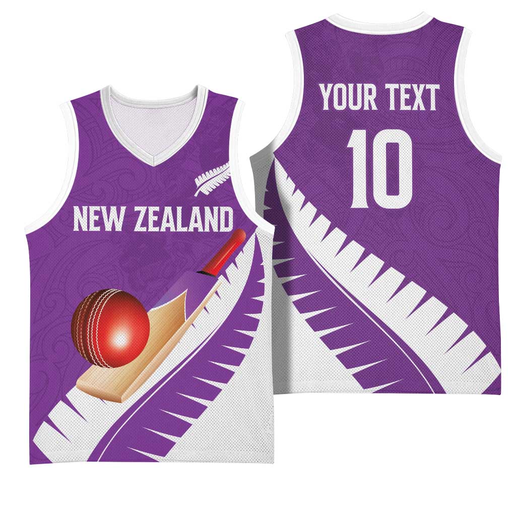 Custom New Zealand Cricket Basketball Jersey Kiwi Birds Haka Dance Purple Fern Sporty Style LT03 - Polynesian Pride