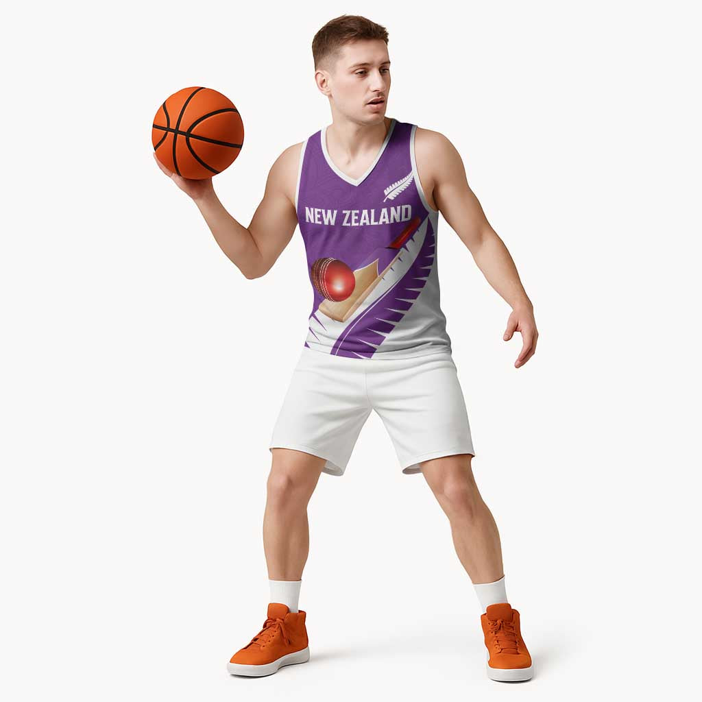 Custom New Zealand Cricket Basketball Jersey Kiwi Birds Haka Dance Purple Fern Sporty Style LT03 - Polynesian Pride