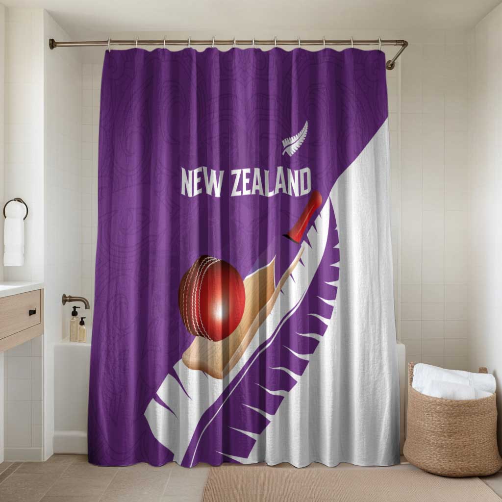 New Zealand Cricket Bathroom Set Kiwi Birds Haka Dance Purple Fern Sporty Style LT03 Shower Curtain Only Purple - Polynesian Pride