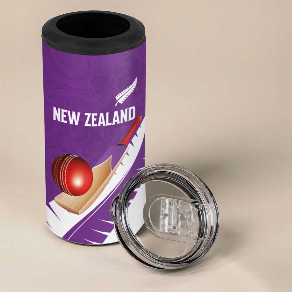 Custom New Zealand Cricket 4 in 1 Can Cooler Tumbler Kiwi Birds Haka Dance Purple Fern Sporty Style LT03 - Polynesian Pride