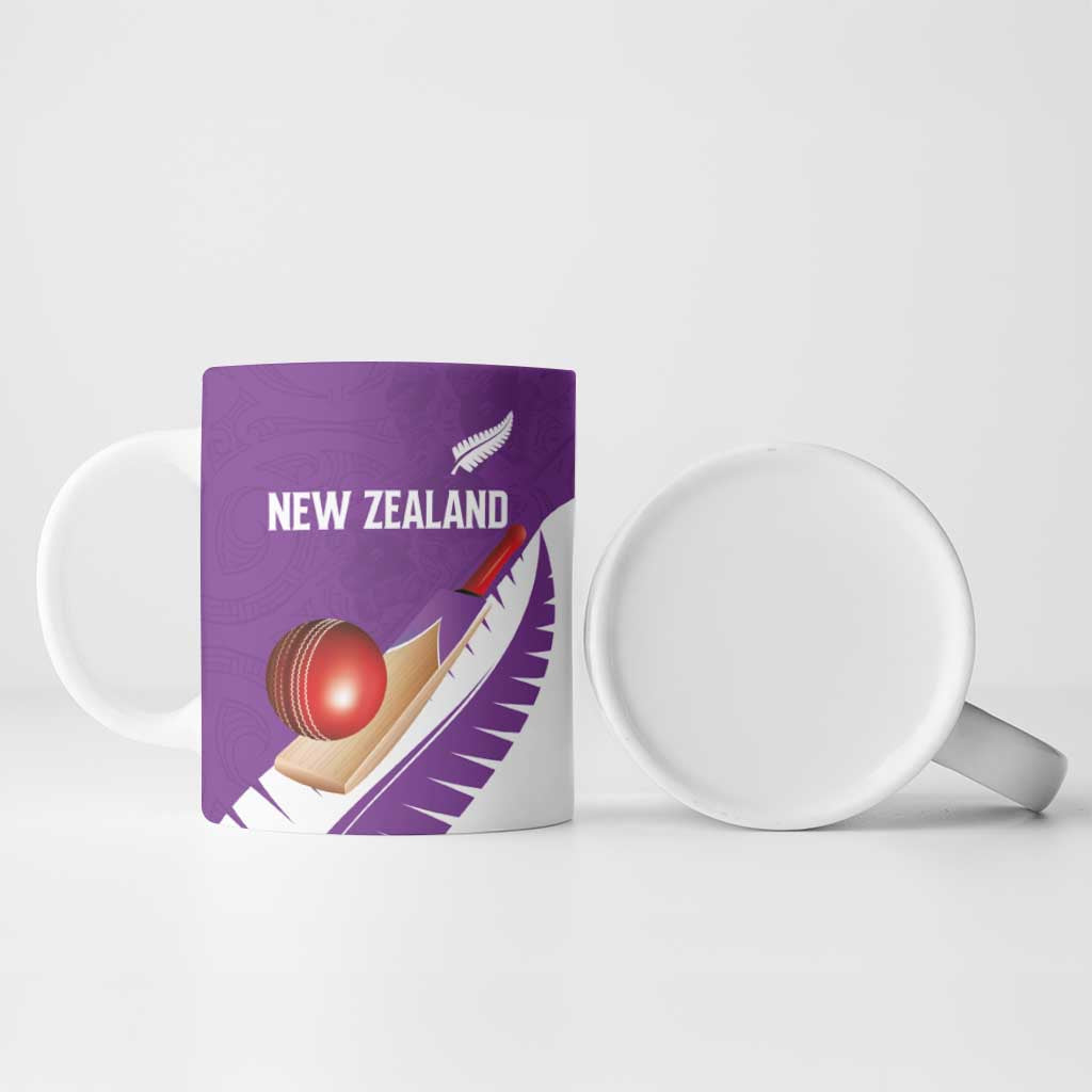 Custom New Zealand Cricket Ceramic Mug Kiwi Birds Haka Dance Purple Fern Sporty Style LT03 - Polynesian Pride
