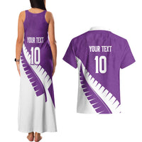 Custom New Zealand Cricket Couples Matching Tank Maxi Dress and Hawaiian Shirt Kiwi Birds Haka Dance Purple Fern Sporty Style LT03 - Polynesian Pride