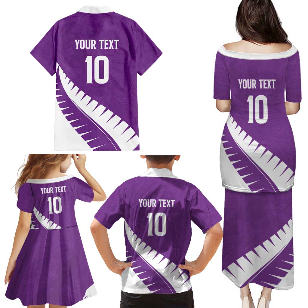 Custom New Zealand Cricket Family Matching Puletasi and Hawaiian Shirt Kiwi Birds Haka Dance Purple Fern Sporty Style LT03 - Polynesian Pride