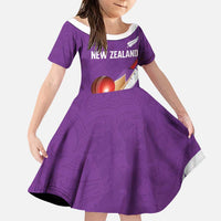 Custom New Zealand Cricket Family Matching Summer Maxi Dress and Hawaiian Shirt Kiwi Birds Haka Dance Purple Fern Sporty Style LT03 Daughter's Dress Purple - Polynesian Pride