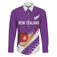 Custom New Zealand Cricket Family Matching Summer Maxi Dress and Hawaiian Shirt Kiwi Birds Haka Dance Purple Fern Sporty Style LT03 Dad's Shirt - Long Sleeve Purple - Polynesian Pride