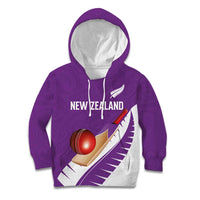 Custom New Zealand Cricket Kid Hoodie Kiwi Birds Haka Dance Purple Fern Sporty Style LT03 Hoodie Purple - Polynesian Pride