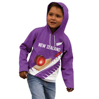 Custom New Zealand Cricket Kid Hoodie Kiwi Birds Haka Dance Purple Fern Sporty Style LT03 - Polynesian Pride