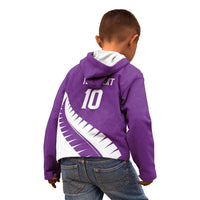 Custom New Zealand Cricket Kid Hoodie Kiwi Birds Haka Dance Purple Fern Sporty Style LT03 - Polynesian Pride