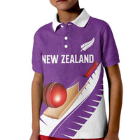 Custom New Zealand Cricket Kid Polo Shirt Kiwi Birds Haka Dance Purple Fern Sporty Style LT03 Kid Purple - Polynesian Pride