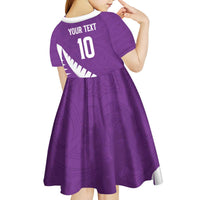 Custom New Zealand Cricket Kid Short Sleeve Dress Kiwi Birds Haka Dance Purple Fern Sporty Style LT03 - Polynesian Pride