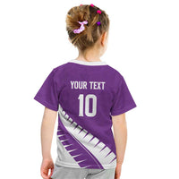 Custom New Zealand Cricket Kid T Shirt Kiwi Birds Haka Dance Purple Fern Sporty Style LT03 - Polynesian Pride