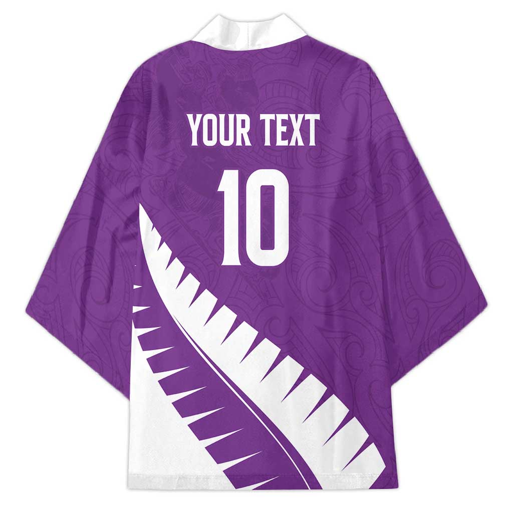 Custom New Zealand Cricket Kimono Kiwi Birds Haka Dance Purple Fern Sporty Style LT03 - Polynesian Pride