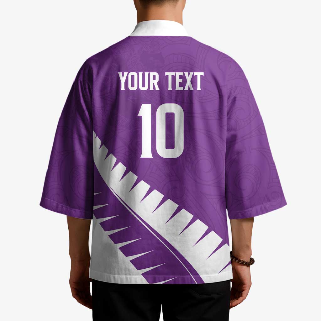 Custom New Zealand Cricket Kimono Kiwi Birds Haka Dance Purple Fern Sporty Style LT03 - Polynesian Pride