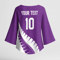 Custom New Zealand Cricket Kimono Sleeve Blouse Kiwi Birds Haka Dance Purple Fern Sporty Style LT03 - Polynesian Pride
