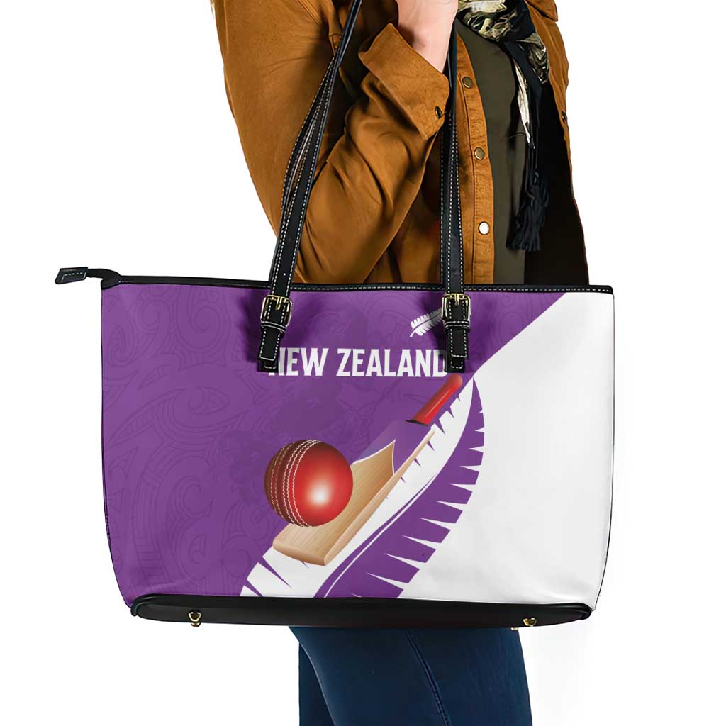 New Zealand Cricket Leather Tote Bag Kiwi Birds Haka Dance Purple Fern Sporty Style LT03 - Polynesian Pride