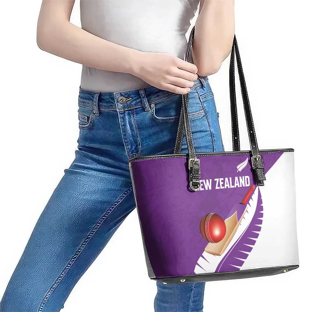 New Zealand Cricket Leather Tote Bag Kiwi Birds Haka Dance Purple Fern Sporty Style LT03 - Polynesian Pride