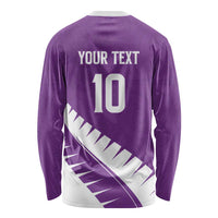 Custom New Zealand Cricket Long Sleeve Shirt Kiwi Birds Haka Dance Purple Fern Sporty Style LT03 - Polynesian Pride